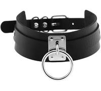 Acecare Black Leather Collar with Gold Chain Leash and Bell - Adjustable Choker Necklace for Women, PU Leather O-Ring Choker Set for Cosplay, Gothic Fashion & Role Play, universal, Leather, No