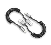 Acecene Coiled USB A to Lightning Cable, 2 Pack Short USB iPhone Charger Cable Fast Charging Spiral Lightning Cable with Carplay Support for iPhone 14 13 12 11 Pro Max 8 7 6 Plus X SE, Black-Grey