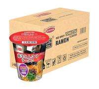 Acecook Ippin Instant Ramen Cup (16 Cups) - Japanese Instant Ramen Noodle Cups - Ready in 3 minutes - Portable & Convenient - Instant Quick Meal - Red Spicy Tonkotsu Flavour 73g