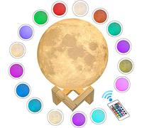 ACED 3D Printed Moon Lamp, LED 16 Colors RGB Moon Night Light Lamp, Remote & Touch Control, Dimmable, Color Changing, USB Recharge, Seamless Lunar Moonlight Lamp with Stand for Baby Bedro.