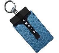 ACEDOAMARE Key Card Holder for Tesla Model 3 Y S X genuine leather fiber and Artificial leather Protector Case Keychain Car key Fob case Key Protection Cover Case (Blue)