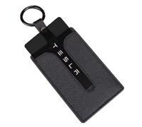 ACEDOAMARE Key Card Holder for Tesla Model 3 Y S X genuine leather fiber and Artificial leather Protector Case Keychain Car key Fob case Key Protection Cover Case (Black)