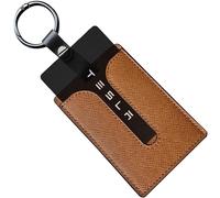 ACEDOAMARE Key Card Holder for Tesla Model 3 Y S X genuine leather fiber and Artificial leather Protector Case Keychain Car key Fob case Key Protection Cover Case (Brown)