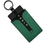 ACEDOAMARE Key Card Holder for Tesla Model 3 Y S X genuine leather fiber and Artificial leather Protector Case Keychain Car key Fob case Key Protection Cover Case (Green)
