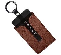 ACEDOAMARE Key Card Holder for Tesla Model 3 Y S X genuine leather fiber and Artificial leather Protector Case Keychain Car key Fob case Key Protection Cover Case (Coffee)
