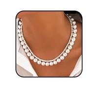 ACEDRE 1920s Pearl Choker Necklace White Vintage Beads Necklaces Prom Costume Neck Chain Accessory for Women