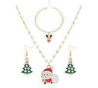 ACEDRE Christmas Necklace Earrings Bracelets Sets Gold SantaClaus Reindeer Jewelry Set Tiny Pendant Necklaces Xmas Tree Drop Earrings Holiday Jewelry Gifts for Women, Metal