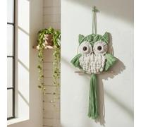 ACEDSGN Macrame Owl Wall Hanging - Handmade Boho Hanging Tapestry Art Home Decor, Nature-Inspired Gift for Owl Lovers, Sustainable Fiber Wall Art Minimalist Bird-themed Decor - Light Green
