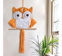 ACEDSGN Macrame Owl Wall Hanging - Handmade Boho Hanging Tapestry Art Home Decor, Nature-Inspired Gift for Owl Lovers, Sustainable Fiber Wall Art Minimalist Bird-themed Decor - Orange
