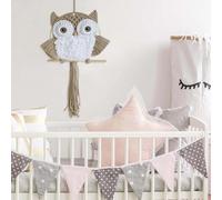 ACEDSGN Macrame Owl Wall Hanging Large Handwoven Tapestry Bird Dream Catcher 30X66CM Boho Nursery Decor Chic Home Wall Decor for Bedroom Livingroom Office -Milk Khaki