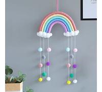 ACEDSGN Rainbow Wall Hanging Handmade Woven Macrame Cloud Raindrop Nordic Rainbow Dream Catcher Home Decor for Baby Nursery Room Pink