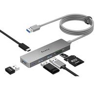 Aceele 6 in 1 USB 3.0 Hub with 1.2M Extended Cable, Micro Port for Power Supply, 3*USB A and SD/TF, High-Speed Data Splitter Adapter for PS5, Mobile HDD, USB A Desktop PC and Laptop, Flash Drive