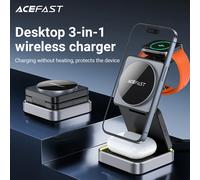 ACEFAST Aluminum Alloy 15W Wireless Magnetic Wireless Charging Holder For iPhone 16/15/14 Foldable 3 in 1 Charging Dock Station
