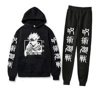 ACEFAST INC Cool Satoru Gojo Itadori Yuji Nobara Harajuku Anime Unisex Hoodie Pullovers Sweatpants 2 Pieces Set, Black 2, Large