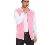 ACEFAST INC Men's Varsity Baseball Jacket Casual Letterman Bomber Jacket Windbreaker Lightweight Jacket, Pink, 4XL