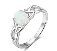 Acefeel Oval Lab Created White Opal Celtic Knot 925 Sterling Silver Band Ring