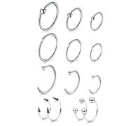AceFun 13 Pieces Nose Ring Hoop Stainless Steel Captive Bead Rings 20G Septum Lip Eyebrow Tragus Helix Cartilage Earring Hoop Ring Piercing Jewelry for Women Men 8mm 10mm 12mm