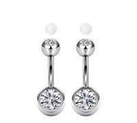 AceFun 14G Belly Button Bars Silver for Women Clicker Short Small Belly Bars 8mm with 2 Pieces Non Slip Silicone Cover Clear Cubic Zirconia Paved Curved Navel Rings Barbell Body Piercing Jewelry