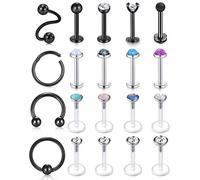 AceFun 16g 20pcs Lip Rings Stainless Steel Horseshoe Labret Monroe Lip Rings Nail Tragus Helix Earrings Studs Ring Medusa Piercing Jewelry 8mm