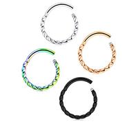 AceFun 18G Cartilage Earrings Sleeper Earrings Stainless Steel Hinged Earrings 4Pcs Clicker Nose Ring Body Piercing for Women Men