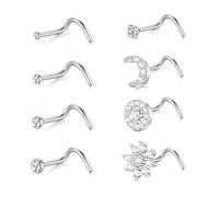 AceFun 18G Nose Studs Crystal Nose Screw Nose Rings Flower Moon Heart Nose Piercing Jewelry Silver