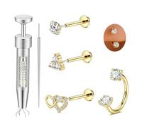 AceFun 18G Push In Nose Stud Ring for Women Men Threadless Flat Back Earrings Labret Studs Septum Horseshoes Nose Rings, Metal, cubic zirconia
