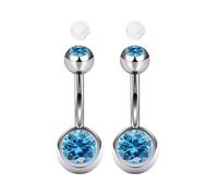 AceFun 2 Pieces Belly Bar Stainless Steel 10mm Externally Threaded Belly Button Bars Silver,14G Navel Piercing Jewelry with Blue Crystal For Women Men