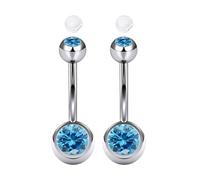 AceFun 2 Pieces Belly Bar Stainless Steel 12mm Externally Threaded Belly Button Bars Silver,14G Navel Piercing Jewelry with Blue Crystal For Women Men
