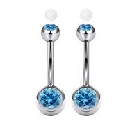 AceFun 2 Pieces Belly Bar Stainless Steel 14mm Externally Threaded Belly Button Bars Silver,14G Navel Piercing Jewelry with Blue Crystal For Women Men