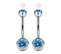 AceFun 2 Pieces Belly Bar Stainless Steel 16mm Externally Threaded Belly Button Bars Silver,14G Navel Piercing Jewelry with Blue Crystal For Women Men