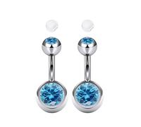 AceFun 2 Pieces Belly Bar Stainless Steel 6mm Externally Threaded Belly Button Bars Silver,14G Navel Piercing Jewelry with Blue Crystal For Women Men