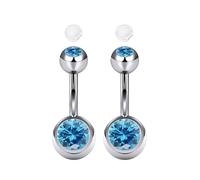 AceFun 2 Pieces Belly Bar Stainless Steel 8mm Externally Threaded Belly Button Bars Silver,14G Navel Piercing Jewelry with Blue Crystal For Women Men