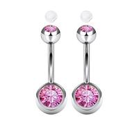 AceFun 2 Piercing Belly Bar 12mm Silver 14G with Sparkling Pink Cubic Zirconia Externally Threaded Navel Belly Button Bars Piercings Curved Barbell Jewelry For Women
