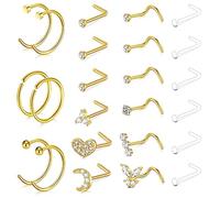 AceFun 20G Nose Piercing Jewelry - L-Shaped & Screw Nose Studs | Stainless Steel Nose Rings with CZ | Clear Nose Retainer Women & Men