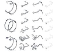 AceFun 20G Nose Piercing Jewelry - L-Shaped & Screw Nose Studs | Stainless Steel Nose Rings with CZ | Clear Nose Retainer Women & Men (Silver)