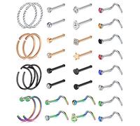 AceFun 20G Nose Piercing Jewelry - Screw Nose Studs | Stainless Steel Nose Rings | Nose Bone & Bar for Women & Men (Silver/Rose Gold/Black/Rainbow)