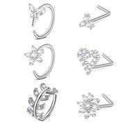 AceFun 20G Nose Ring Studs Screw Piercing Nose Corkscrew 0.8MM L Shaped Nostril Rings Studs Stainless Steel Nose Piercings Heart Triangular Leaves sunflowerStar butterfly Diamond Jewelry 8MM
