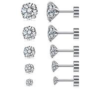 AceFun 5 Pairs Ear Studs 16g Flatback Earrings Stainless Steel Cubic Zirconia 3mm 4mm 5mm 6mm 7mm Helix Cartilage Tragus Earrings Silver Rosegold Gold