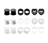 AceFun 9 Pairs Ear Gauges Acrylic Heart Ultra Thin Silicone Ear Tunnel Ear Plugs Piercing Set for Women Men 12MM