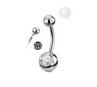 AceFun Belly Button Bars Titanium Silver 10mm 14G Internally Threaded Shiny White Gold Plated Belly Bar for Women G23 Navel Piercing Jewelry with 1 Piece Non slip silicone cover Clear Cubic Zirconia