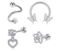 AceFun Horseshoe Septum Helix Piercing Tiny Stud Earrings Set Tragus Lip Cartilage Earrings Hoop for Women Girls Circle Flower Butterfly Heart Conch Screw Barbell for Women Men 1.2mm 8mm 10mm