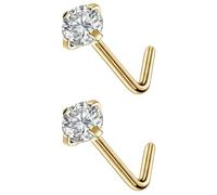 AceFun Nose Piercing Titanium Gold for Women Men 1.5 mm 2 mm 2.5 mm 3 mm Diamond 1 L S Shaped Nose Stud Pack of 2 G23 Titanium Steel Nose Piercing Stud Nostril Piercing Jewellery, Titanium