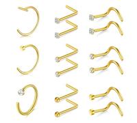 AceFun Nose Stud,15 Pieces 20G Small Tiny Nose Stud Ring Stainless Steel Corkscrew Nose Piercing Stud Jewelry for Women Men Silver Cubic Zirconia Imitation Diamond 1.5mm 2mm 2.5mm 3mm
