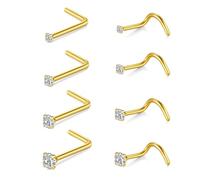 AceFun nose stud,8pcs 20G nose stud gold nose stud L-shaped nose piercing surgical steel diamond small nose stud for women men corkscrew nose piercing stud screw