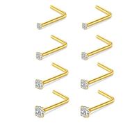 AceFun nose stud,8pcs 22G nose stud gold nose stud L-shaped nose piercing surgical steel diamond small nose stud for women men corkscrew nose piercing stud screw