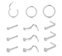 AceFun Nose stud Silver 20G Nose Ring Silver Stainless Steel Nose Rings Hoop for Women Men Paved CZ 2MM 2.5MM 3MM Nose Piercing Jewelry L Shaped Screw Nose Ring Stud Set