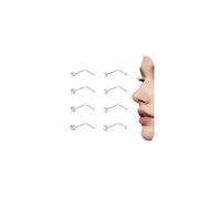 AceFun Nose Stud Silver Very Thin 22G L Shaped Nose Studs for Women Men 0.6mm Thickness Small Nose Piercing Jewelry 1.5mm 2mm 2.5mm 3mm CZ 8 Pieces Stainless Steel Body Piercing Studs