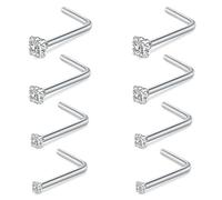 AceFun Nose Studs,8 pieces l shape nose stud 22G Nose Rings L Shaped Stainless Steel Diamond Small Nose Stud for Women Men Corkscrew Nose Piercing Screw