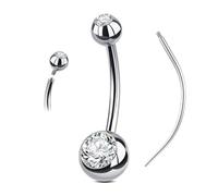 AceFun Titanium Belly button Ring,6mm 8mm 10mm 12mm 14mm 16mm Belly Button Piercing Silver Gold for Long Nails Women 1 Piece Piercing Taper 14G Solid g23 belly Rings Barbell Jewelry Curved Navel Bars