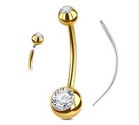 AceFun Titanium Belly button Ring,6mm 8mm 10mm 12mm 14mm 16mm Belly Button Piercing Silver Gold for Long Nails Women 1 Piece Piercing Taper 14G Solid g23 belly Rings Barbell Jewelry Curved Navel Bars
